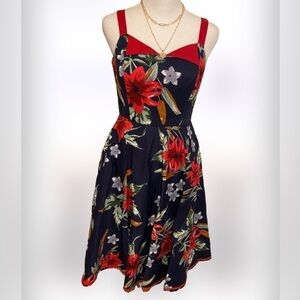 Vivacious Vixen Apparel Navy Blue and Red Tropical Floral Dress Size XS